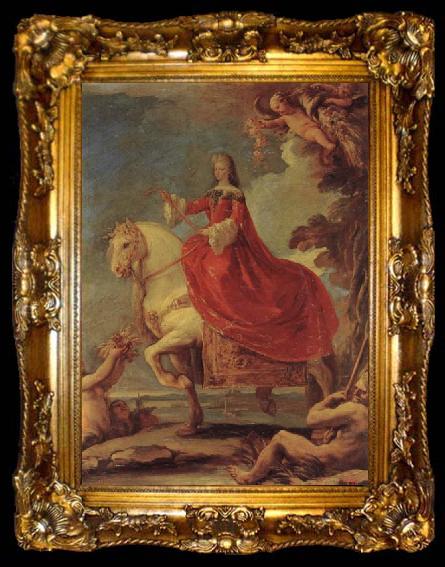 framed  Luca Giordano Equestrian Portrait of Mariana of Neuburg, ta009-2